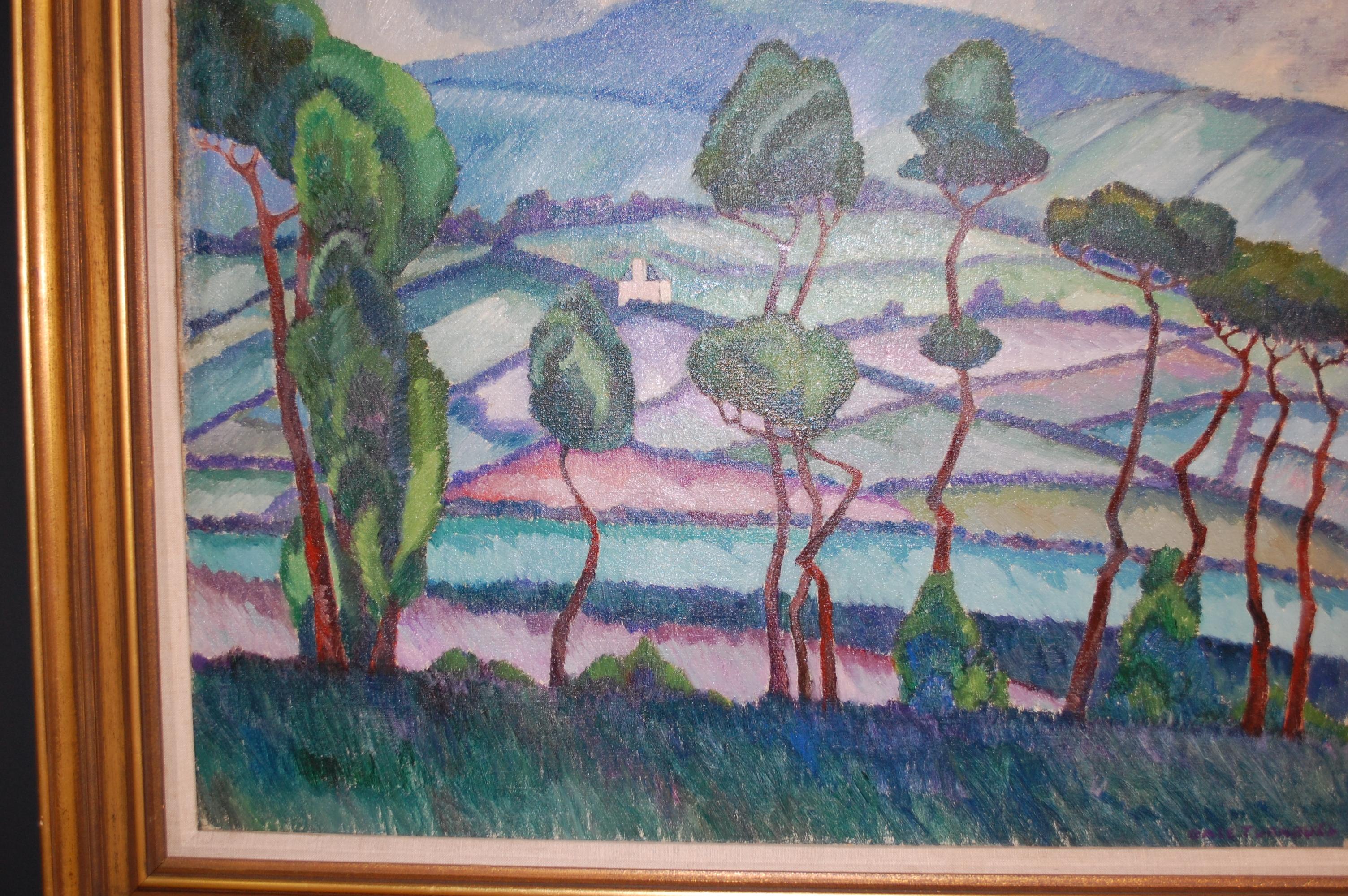 Landschaft der Provence mit Bergansicht (Impressionismus), Painting, von Gale Turnbull 