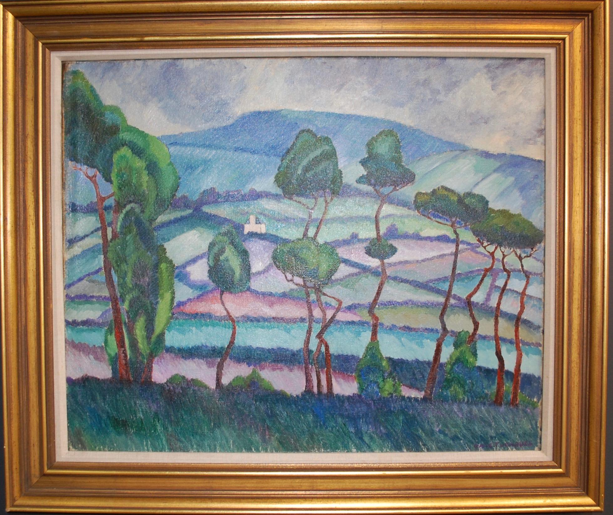 Gale Turnbull  Landscape Painting – Landschaft der Provence mit Bergansicht