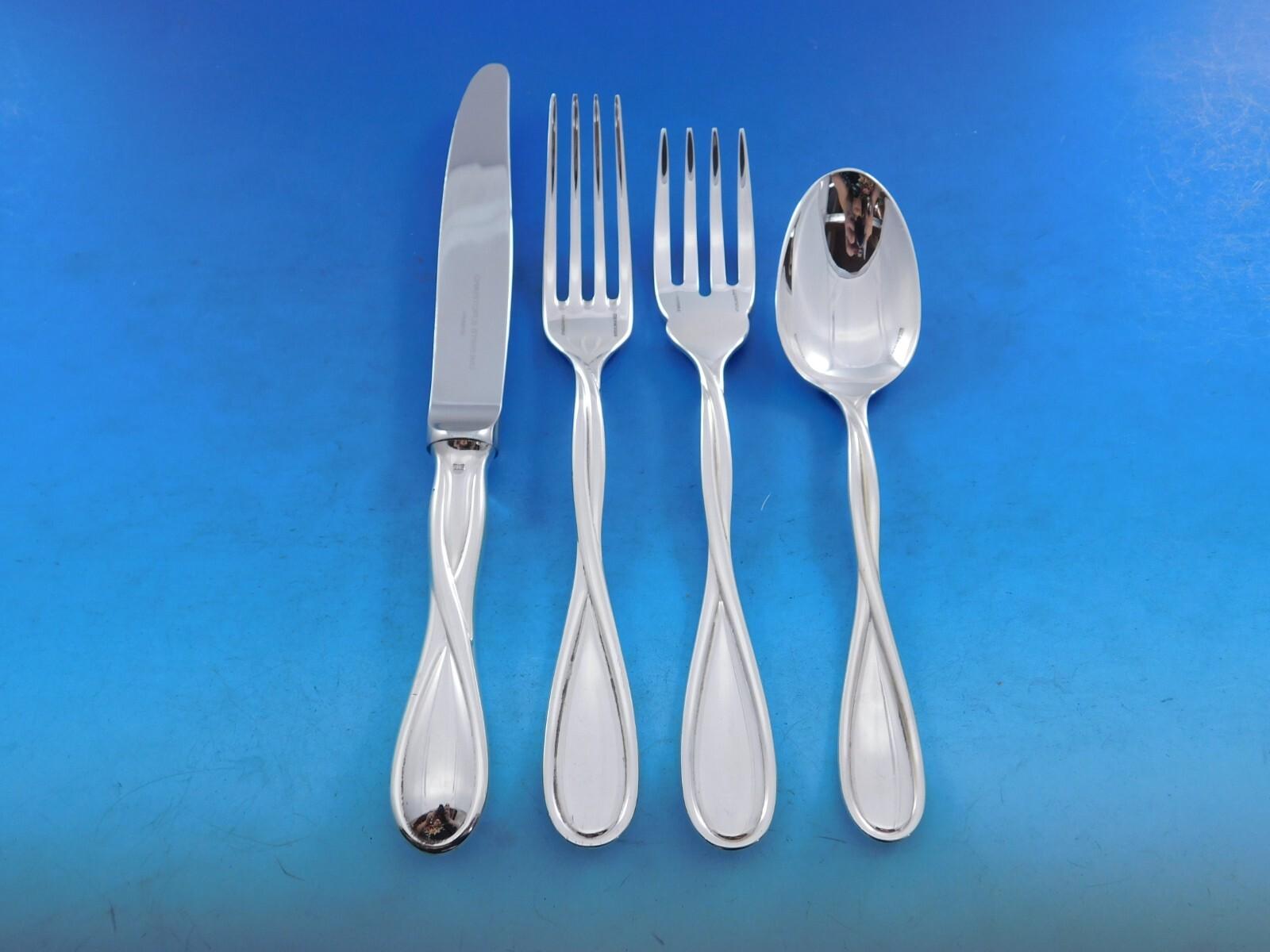 20th Century Galea by Christofle France Sterling Silver Flatware Service for 4 Set 35 pieces For Sale