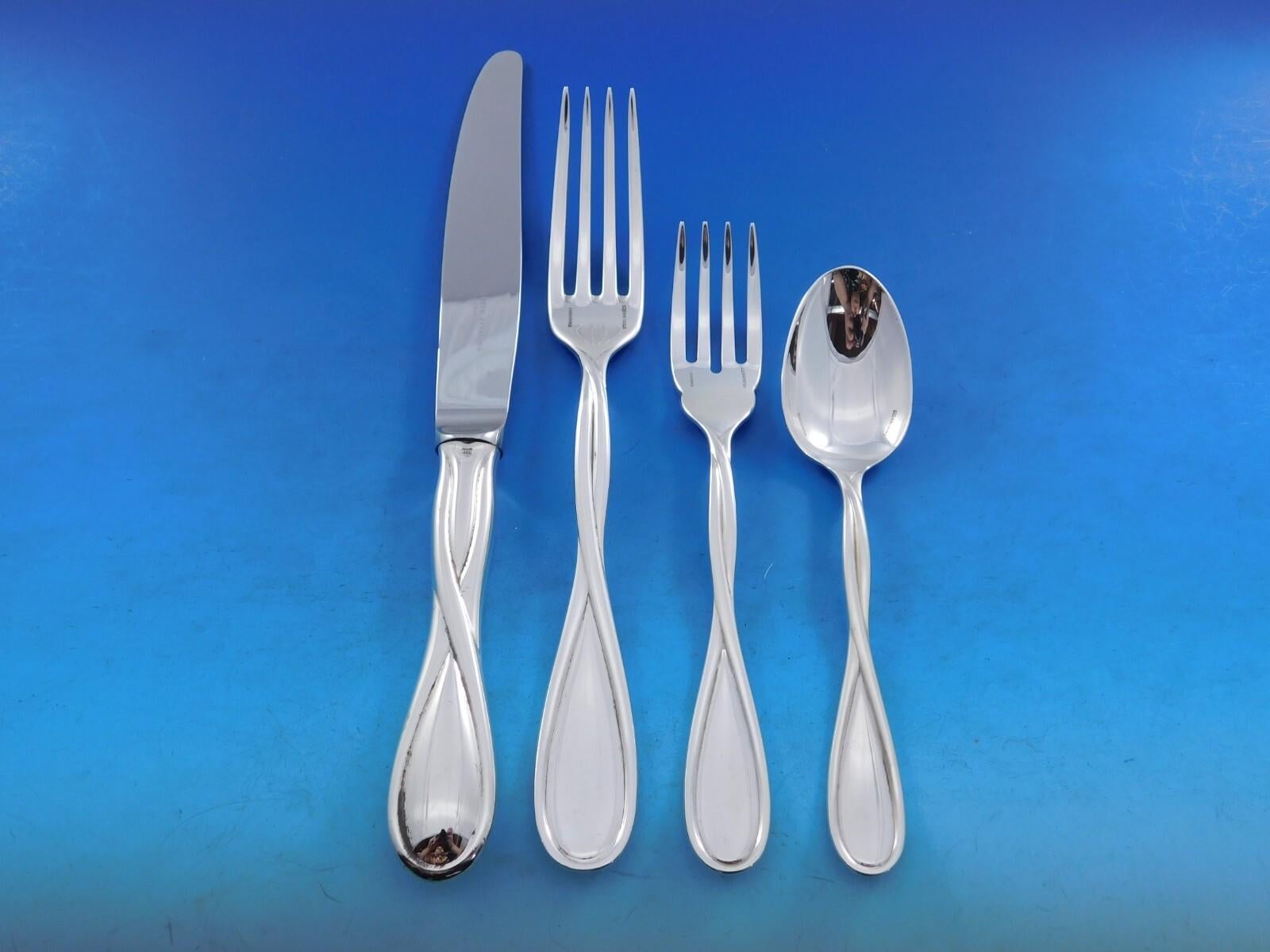 Galea by Christofle France Sterling Silver Flatware Service for 4 Set 35 pieces For Sale 1