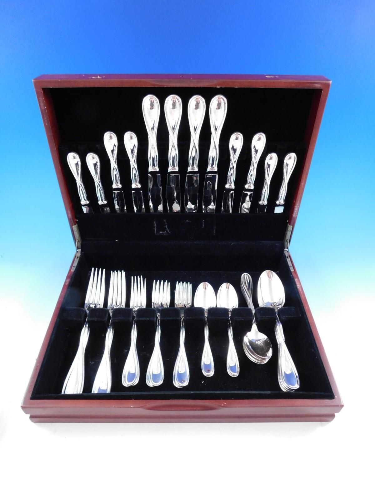 Galea by Christofle France Sterling Silver Flatware Service for 4 Set 35 pieces For Sale 2