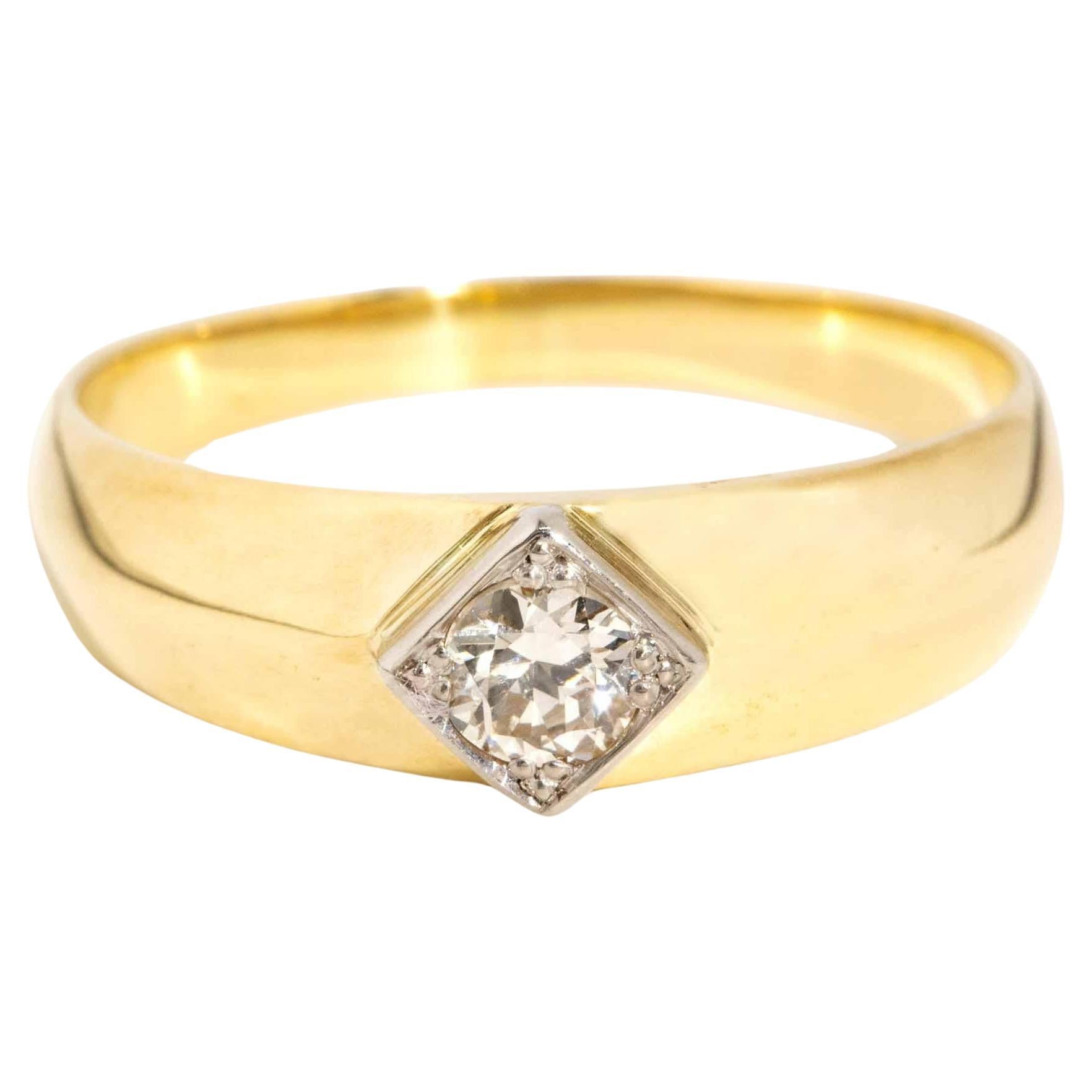 Galen 1990s Diamond Solitaire Band 18ct Gold Platinum For Sale