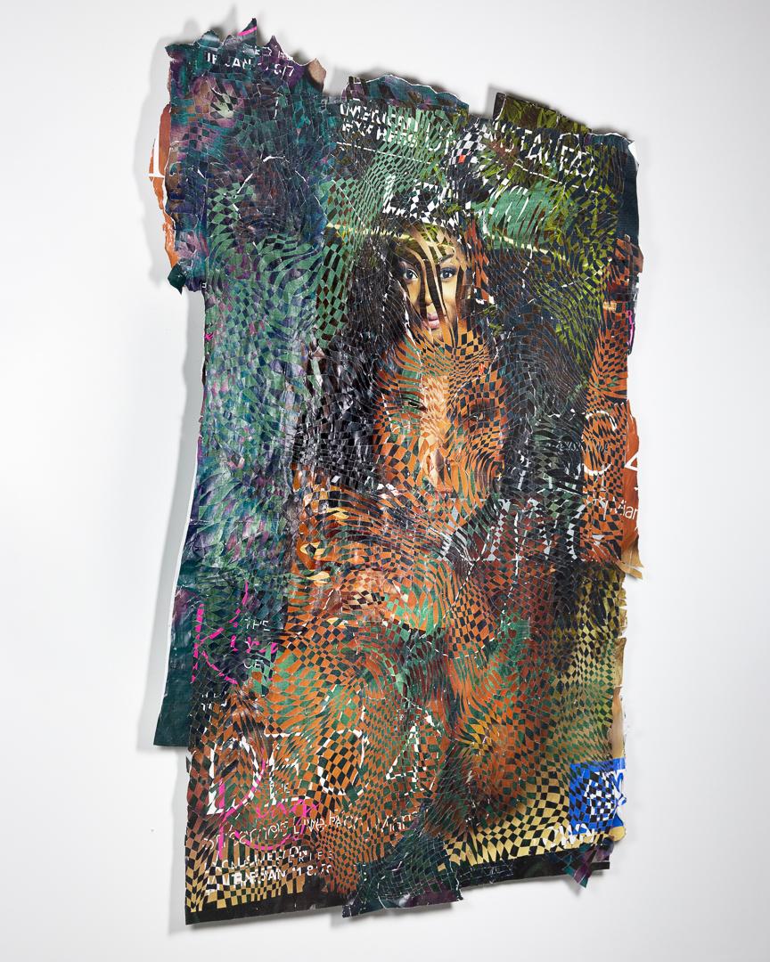 Galen Gibson Cornell

I AM A KING

78” x 55”

Found street posters from Chicago, sliced and woven

2022