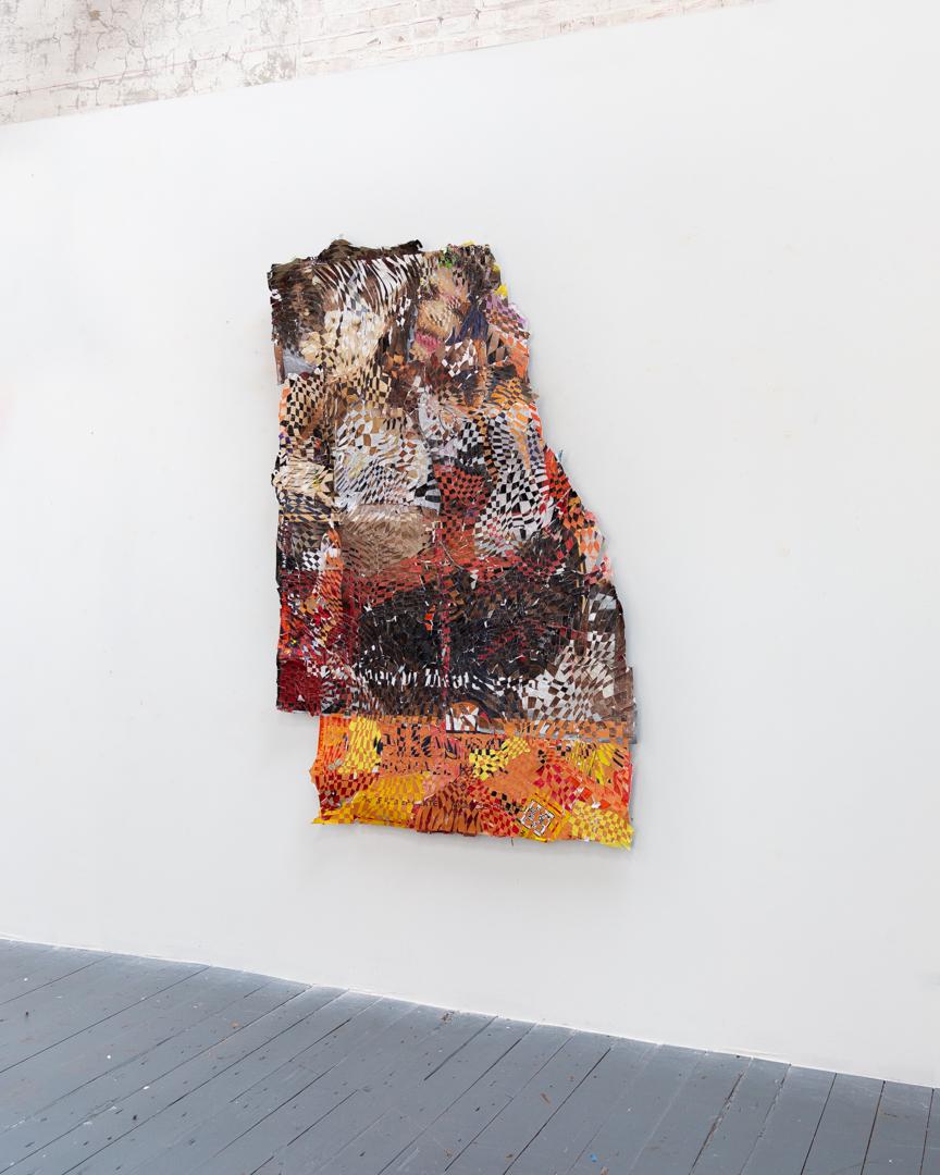 Galen Gibson Cornell

Interference

75” x 48”

Found street-posters from New York City and Berlin, sliced and woven. 

2023