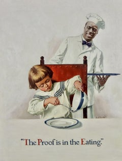 "La prueba está en comer" Ilustración publicitaria original de Crema de Trigo