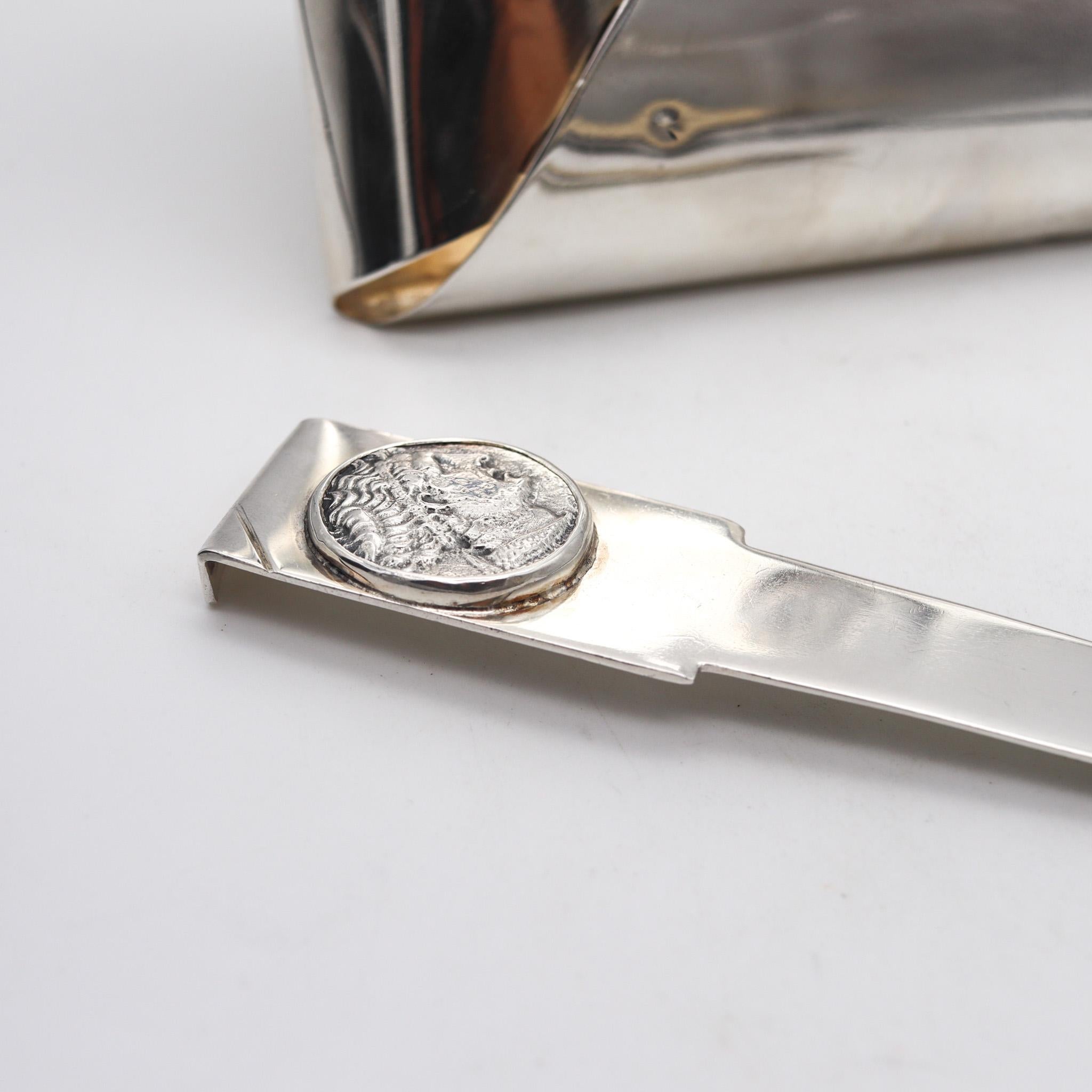 Galena Modernistisches, einzigartiges Medaillon-Schreibtisch-Set aus massivem .925 Sterlingsilber, Galena, 1970 (Moderne der Mitte des Jahrhunderts) im Angebot