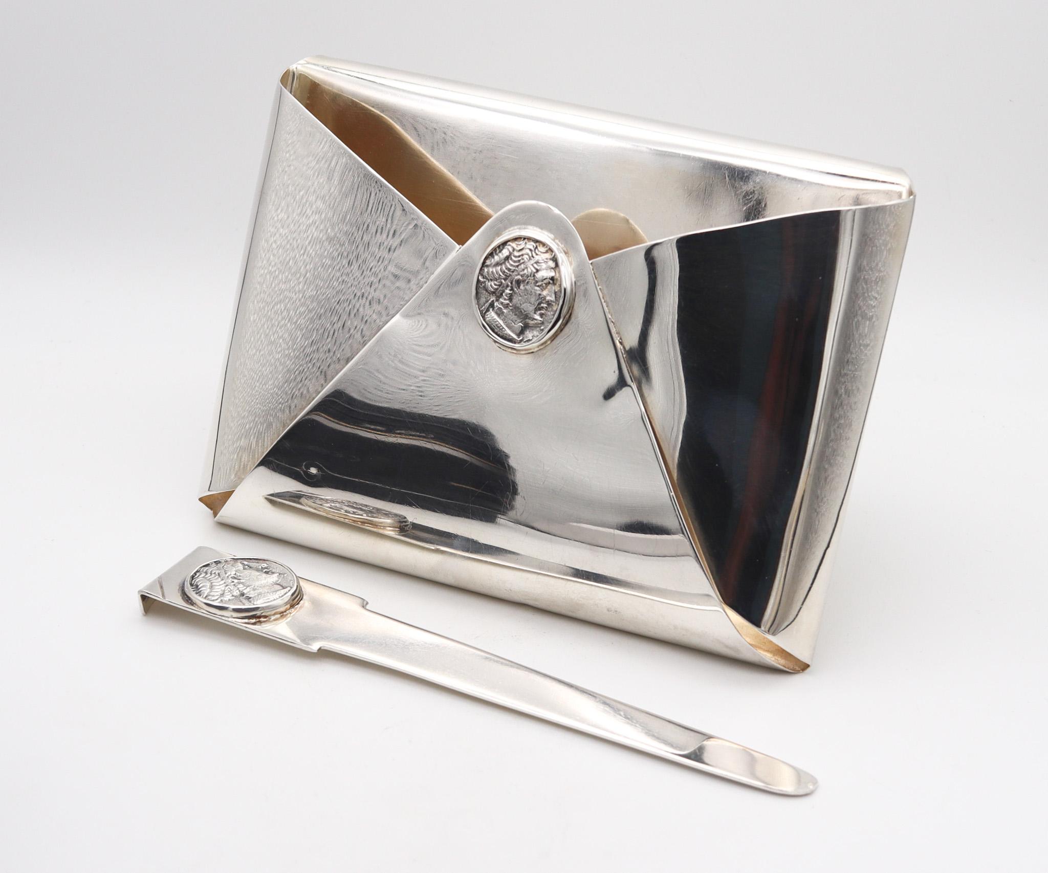 Galena Modernistisches, einzigartiges Medaillon-Schreibtisch-Set aus massivem .925 Sterlingsilber, Galena, 1970 (Silber) im Angebot