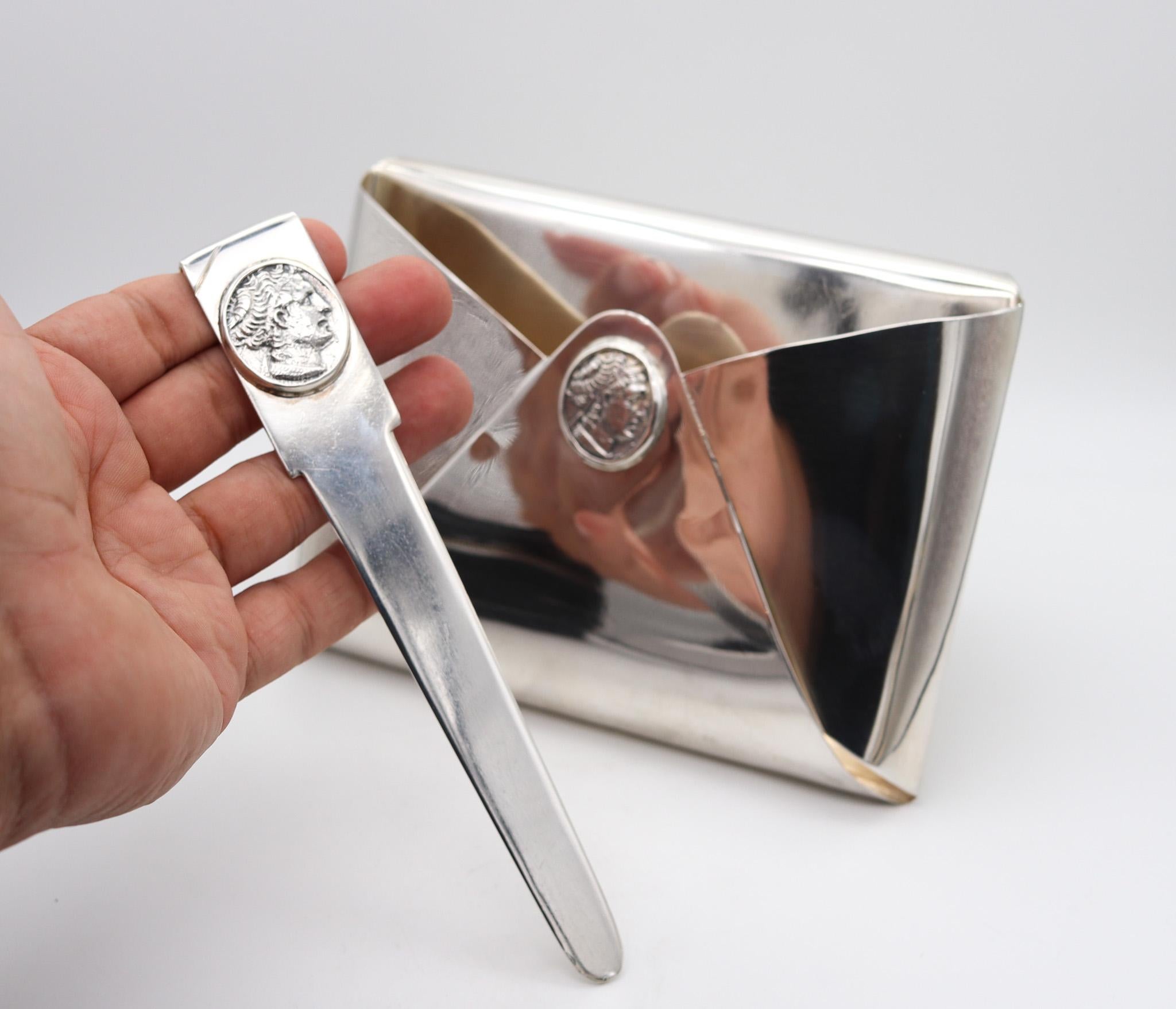 Galena Modernistisches, einzigartiges Medaillon-Schreibtisch-Set aus massivem .925 Sterlingsilber, Galena, 1970 im Angebot 1