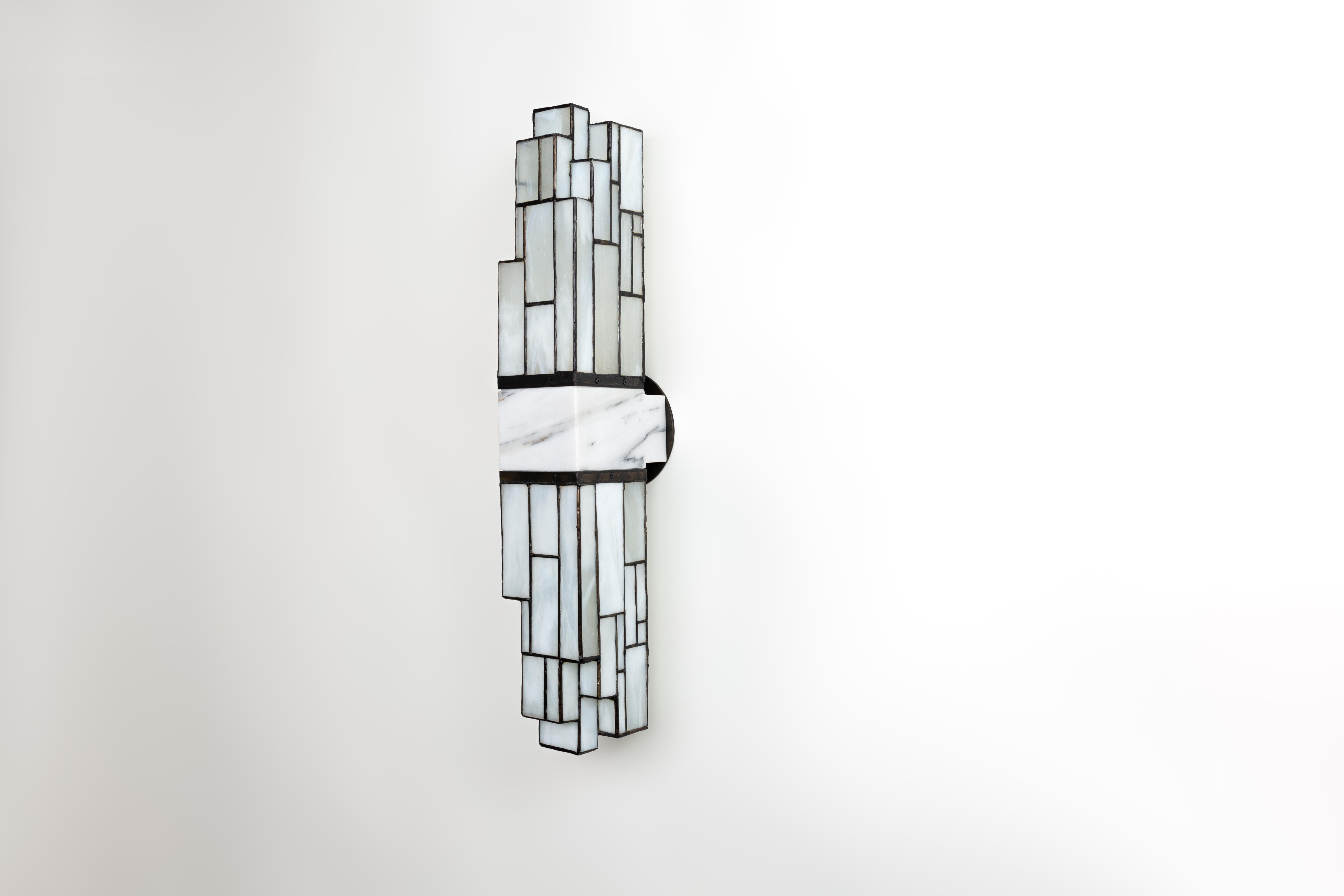 American Galena, Brass, Marble, Glass Contemporary Wall Sconce, Kalin Asenov For Sale