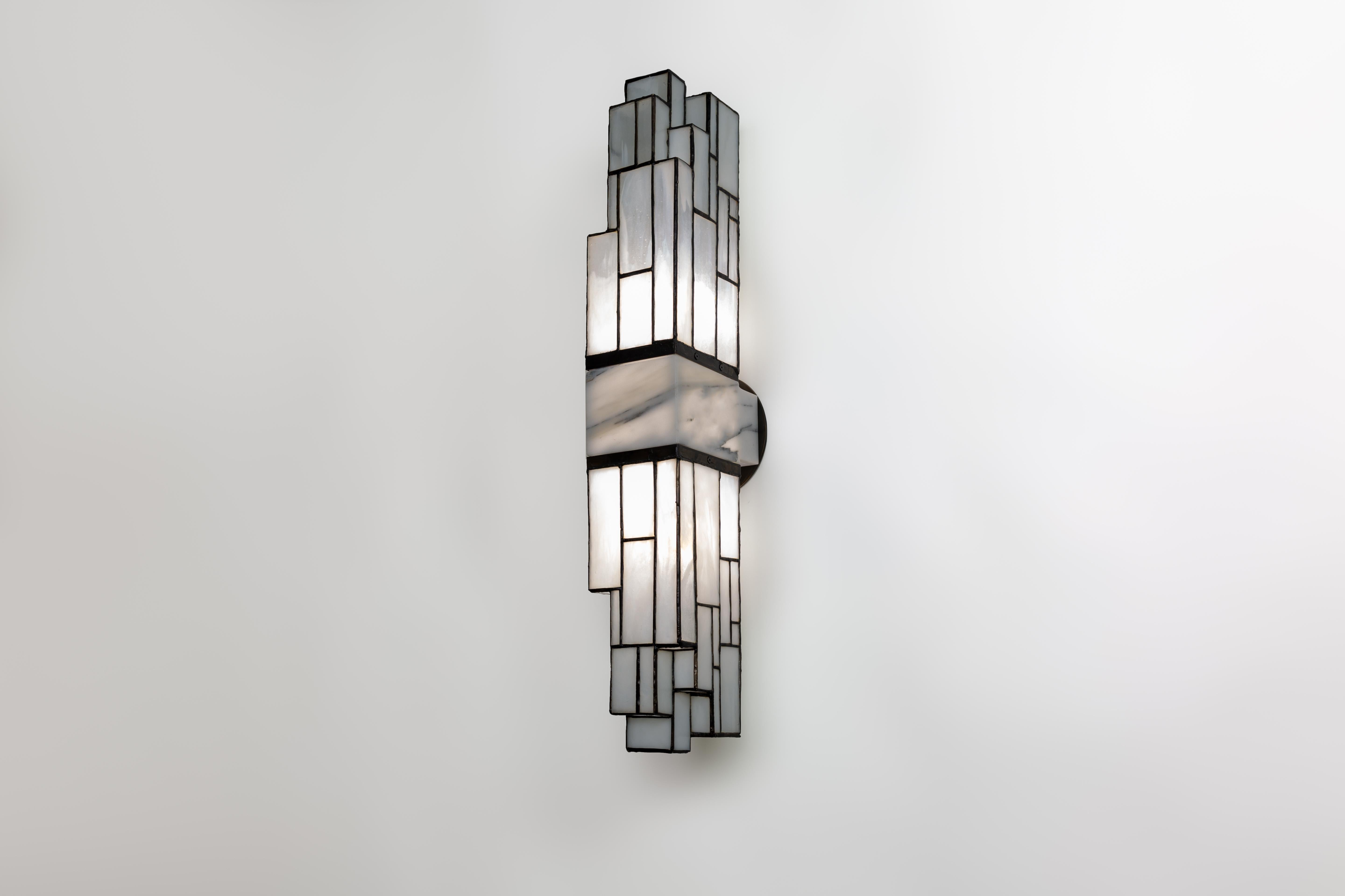 Galena, Brass, Marble, Glass Contemporary Wall Sconce, Kalin Asenov In New Condition For Sale In Savannah, GA