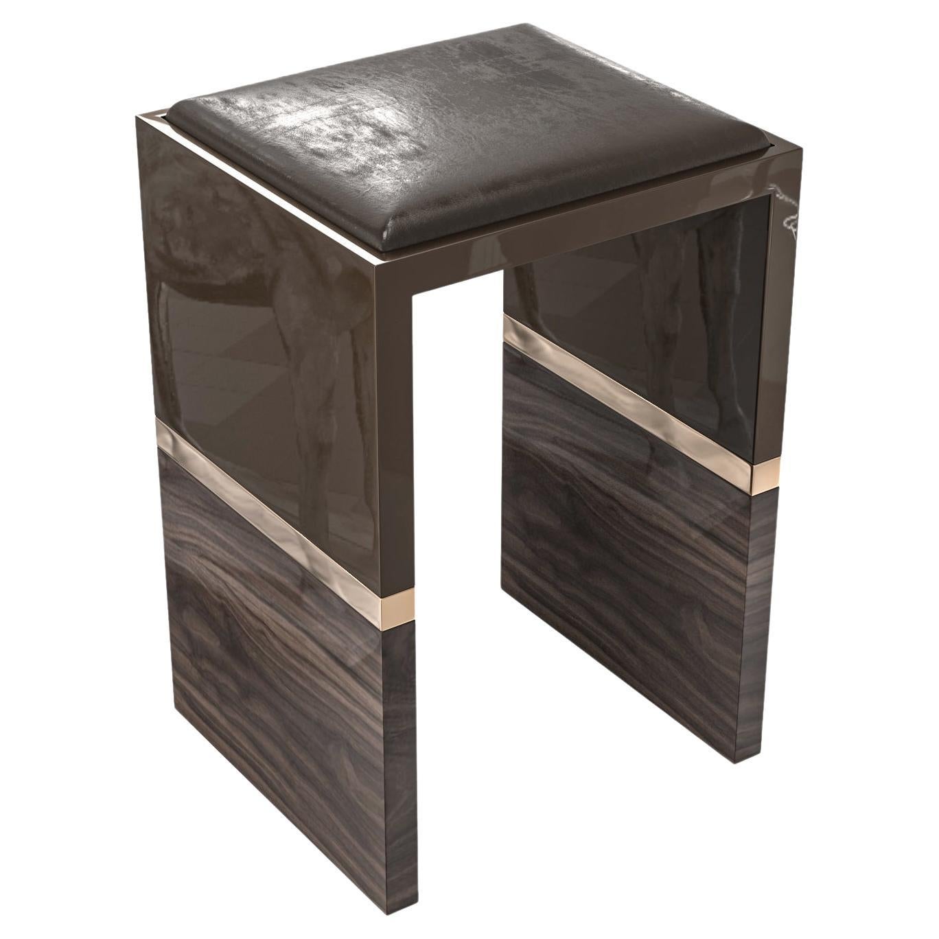 "Galeone" Bar Stool with Stainless Steel, Walnut and Bronze Details, Istanbul