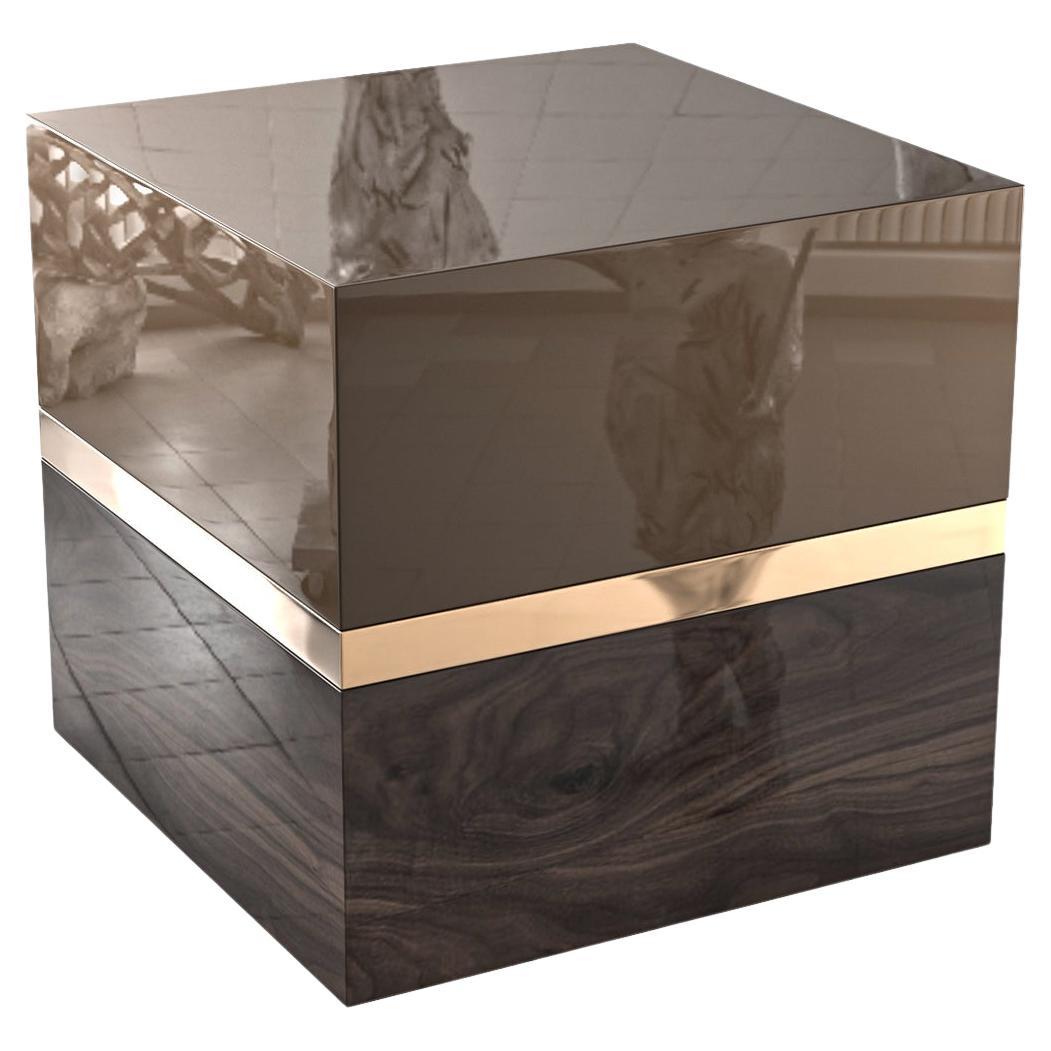 "Galeone" Side Table with Stainless Steel, Walnut and Bronze Details, Istanbul For Sale