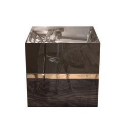 "Galeone" Side Table with Stainless Steel, Walnut and Bronze Details, Istanbul