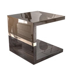 "Galeone" Side Table with Stainless Steel, Walnut and Bronze Details, Istanbul