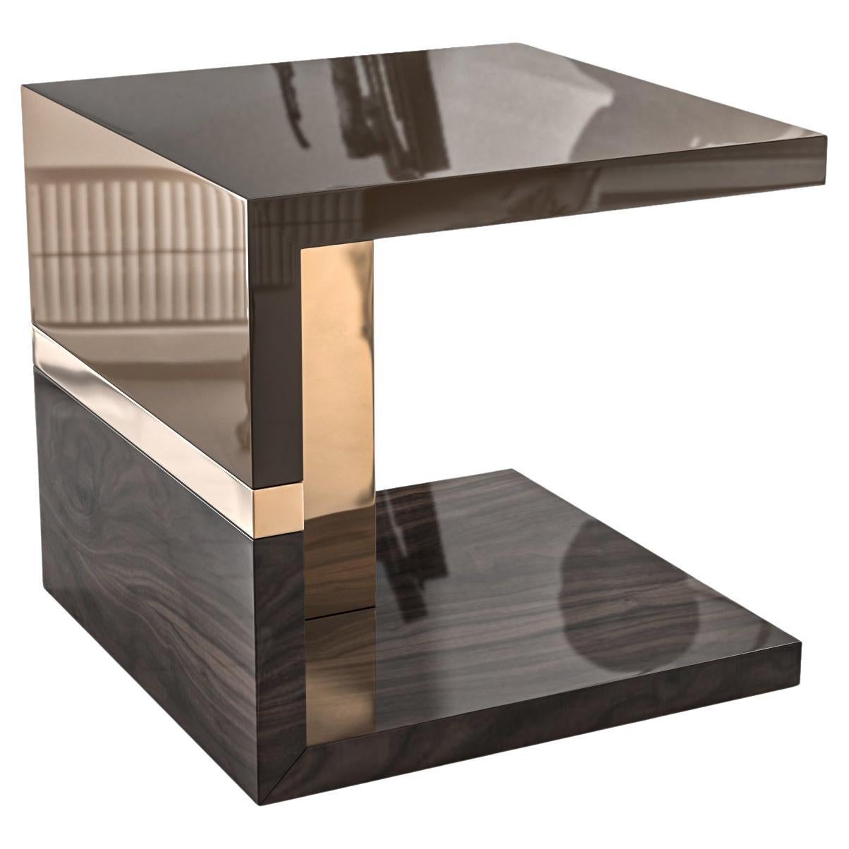 "Galeone" Side Table with Stainless Steel, Walnut and Bronze Details, Istanbul For Sale