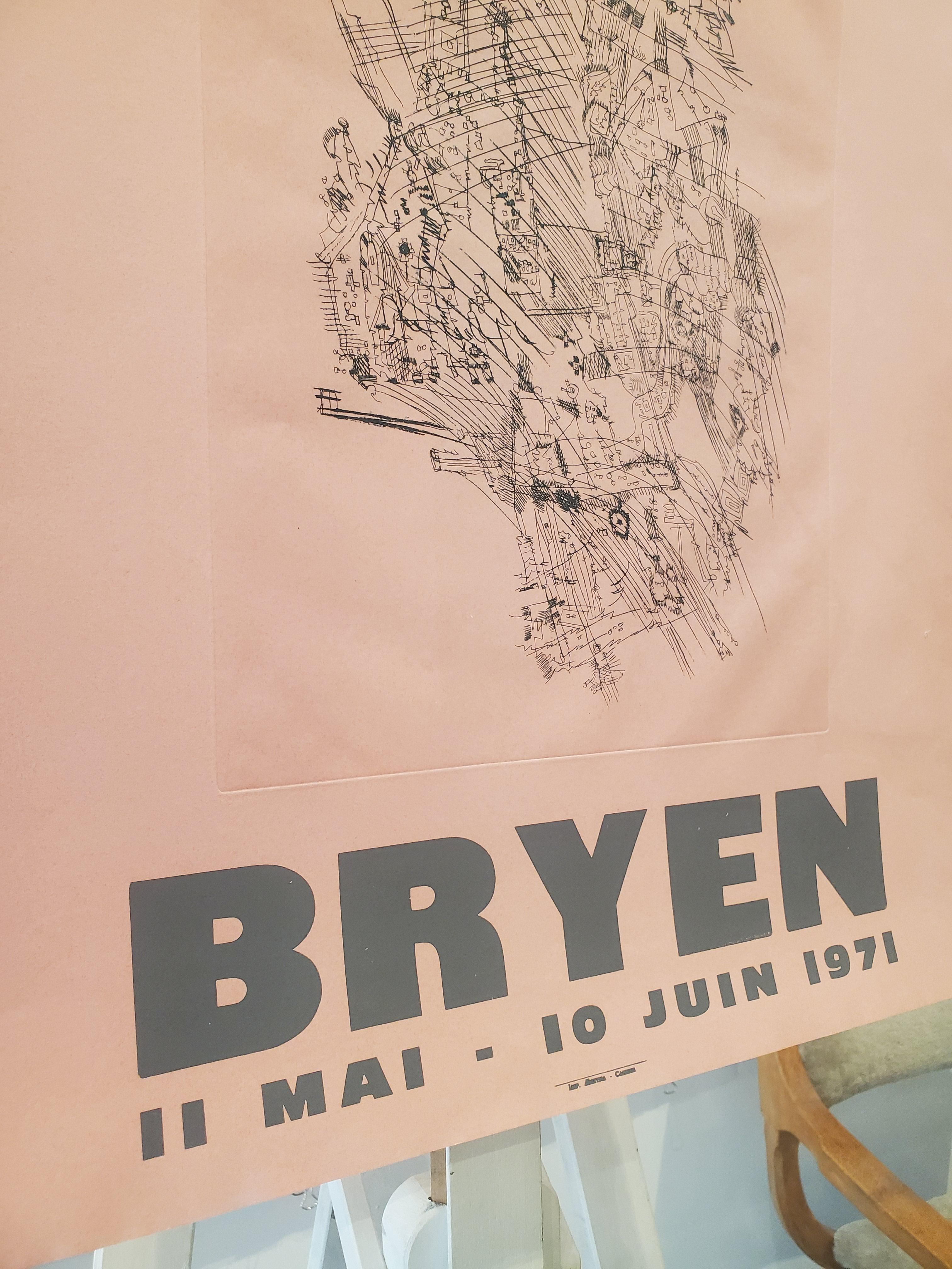 French Galerie Cavalero Original Vintage Exhibition Poster, Camille 'Bryen', 1971 For Sale