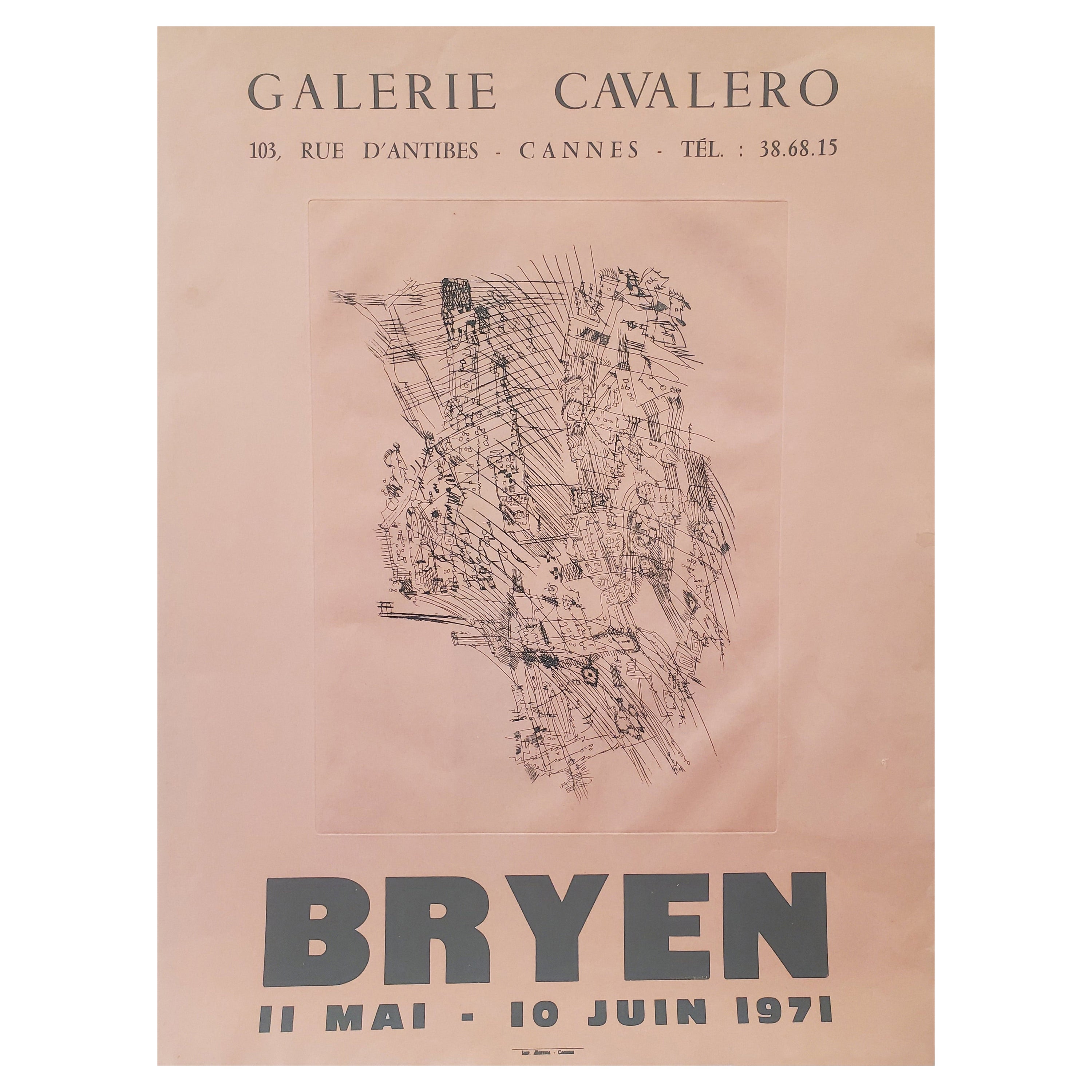 Poster d'epoca originale della Galerie Cavalero, Camille 'Bryen', 1971