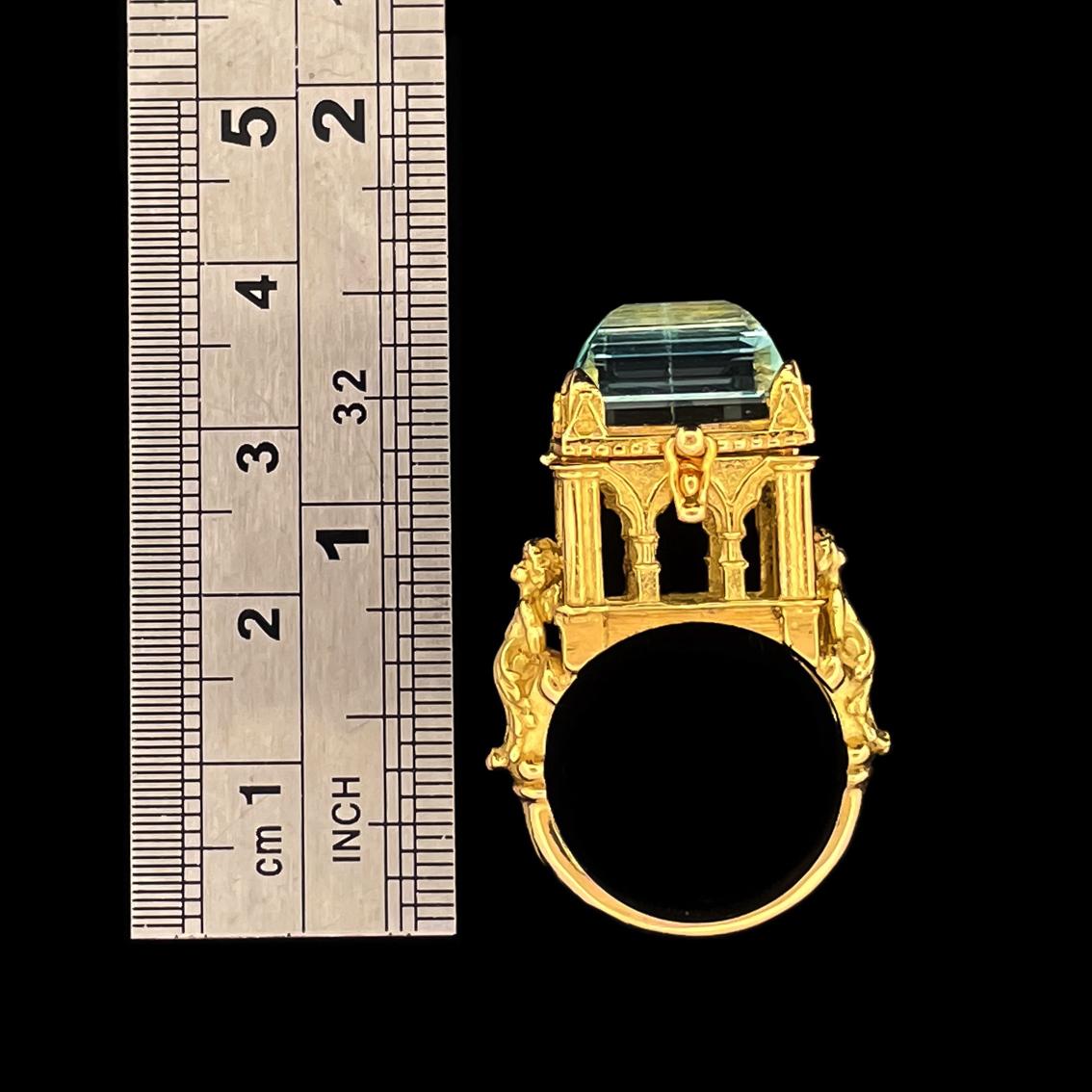 Galerie des Glaces Cathedral Poison Ring in 18 Karat Yellow Gold with Aquamarine 9