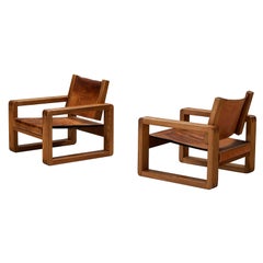 Galerie l'Orme  Armchair in Elm and Cognac Leather