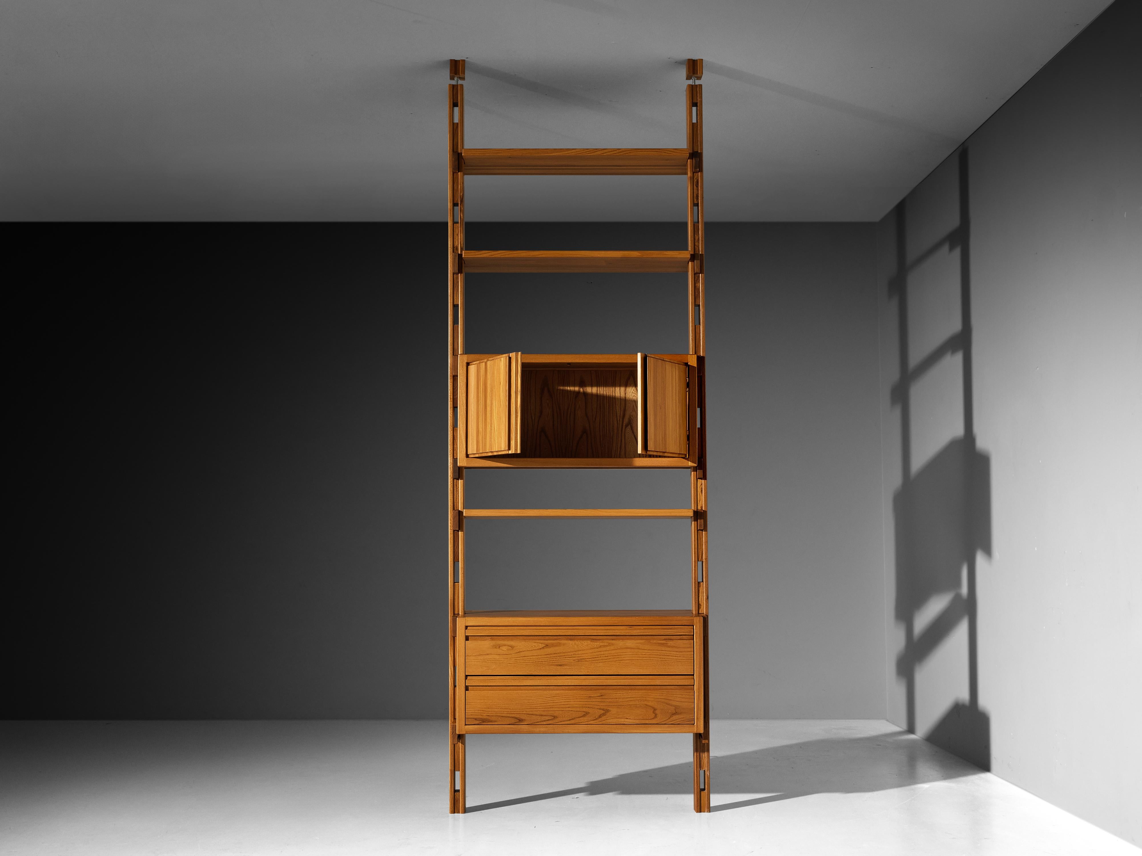 Mid-Century Modern Galerie L'Orme Modular Wall Unit in Solid Elm For Sale