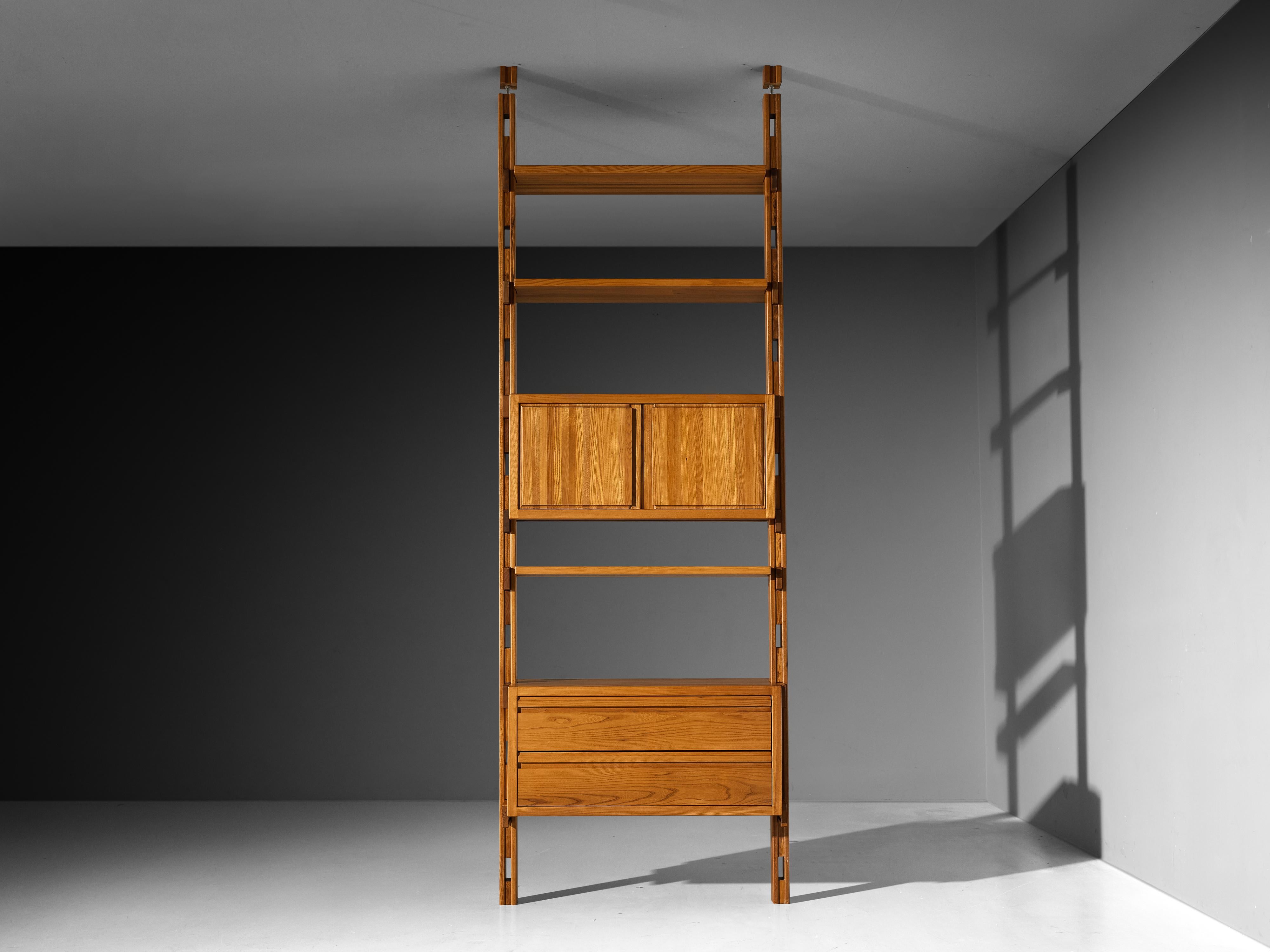 French Galerie L'Orme Modular Wall Unit in Solid Elm For Sale