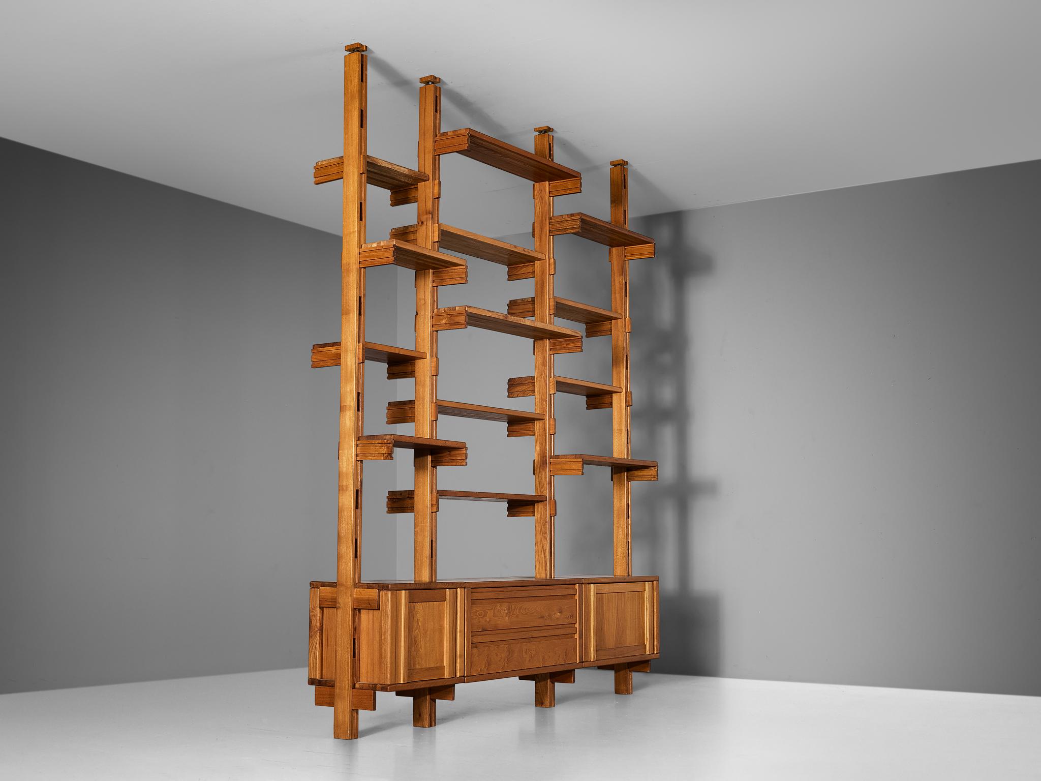 Galerie L'Orme Modular Wall Unit in Solid Elm For Sale 1
