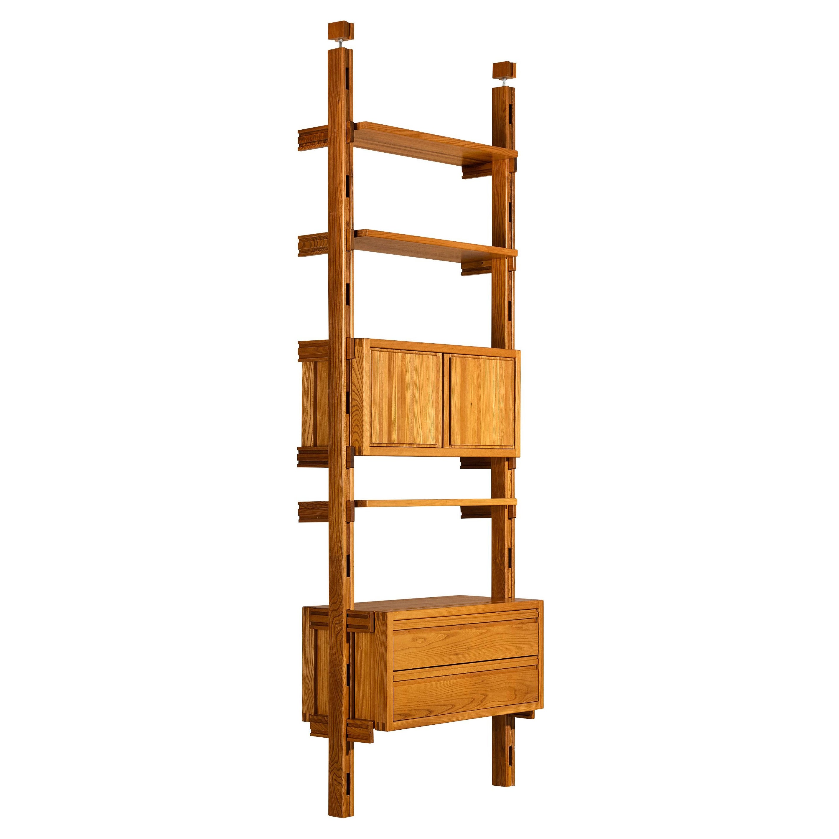 Galerie L'Orme Modular Wall Unit in Solid Elm For Sale