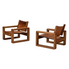 Galerie l'Orme  Fauteuil en orme et cuir cognac