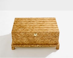 Galerie Maison & Jardin bamboo marquetry brass trunk 1970
