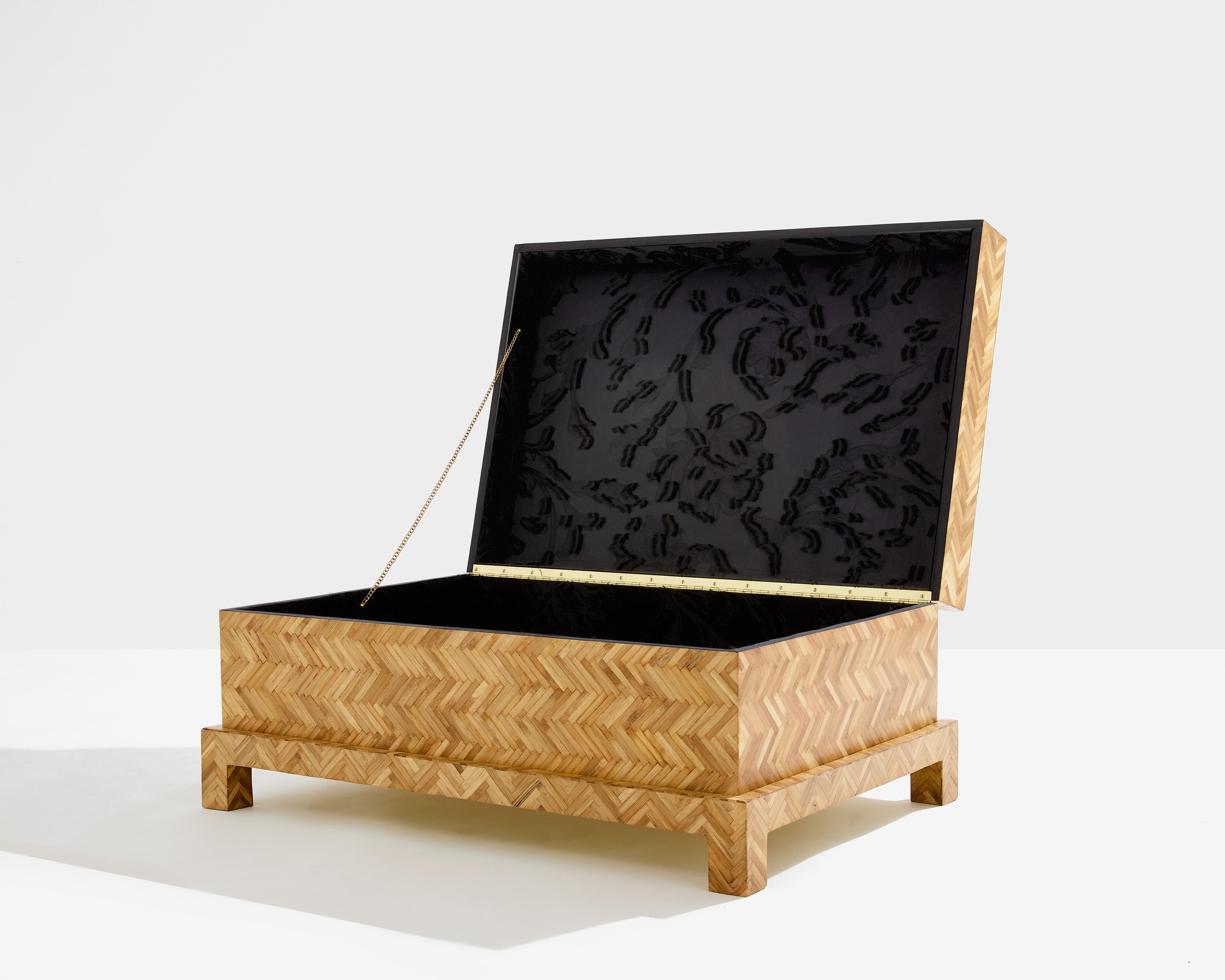 Galerie Maison & Jardin Bambus Intarsien-Messingkoffer aus Messing 1970 (Ende des 20. Jahrhunderts) im Angebot
