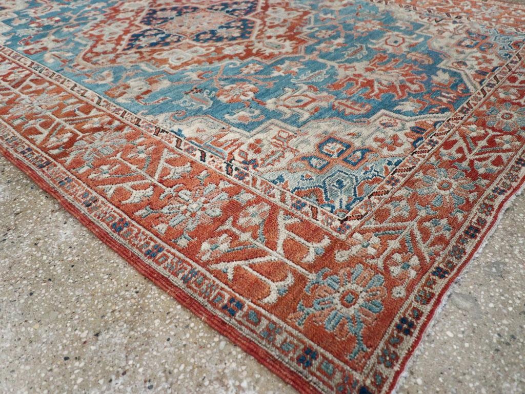 Wool Galerie Shabab Collection Early 20th Century Handmade Persian Heriz Accent Rug For Sale