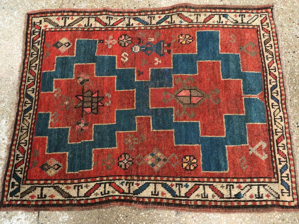 Hand-Knotted Galerie Shabab Collection Early 20th Century Persian Kurdish Throw Rug For Sale