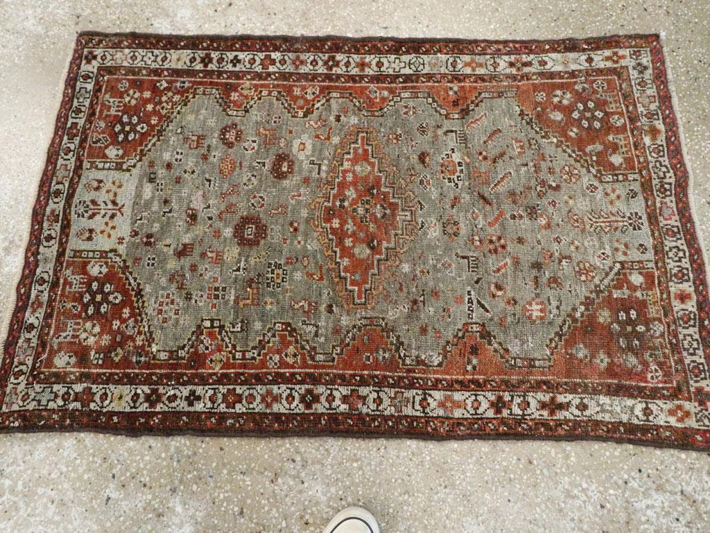 Hand-Knotted Galerie Shabab Collection Early 20th Century Persian Shiraz Throw Rug For Sale