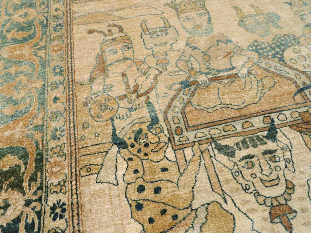 Galerie Shabab Collection Early 20th Century Persian Tabriz Pictorial Rug In Excellent Condition For Sale In New York, NY
