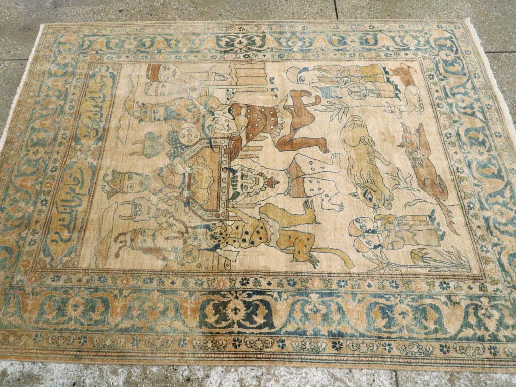 Galerie Shabab Collection Early 20th Century Persian Tabriz Pictorial Rug For Sale 1