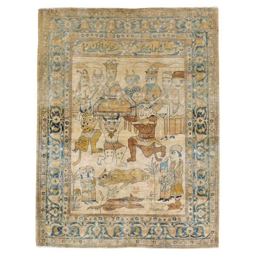 Galerie Shabab Collection Early 20th Century Persian Tabriz Pictorial Rug For Sale