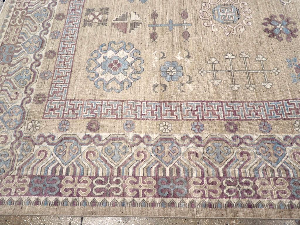 Hand-Knotted Galerie Shabab Collection Handmade Modern East Turkestan Khotan Room Size Carpet For Sale
