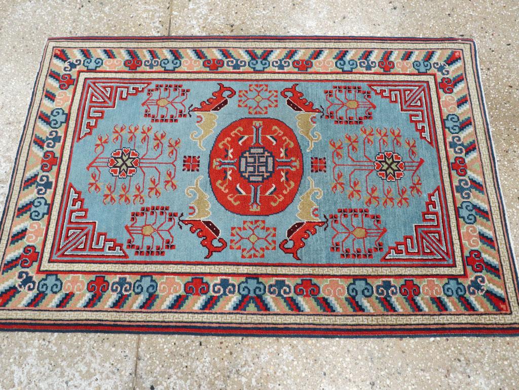 Chinoiserie Galerie Shabab Collection Mid-20th Century East Turkestan Khotan Throw Rug For Sale