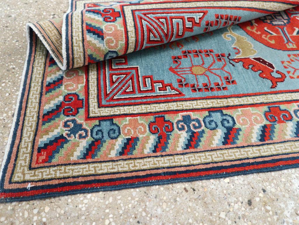 Wool Galerie Shabab Collection Mid-20th Century East Turkestan Khotan Throw Rug For Sale