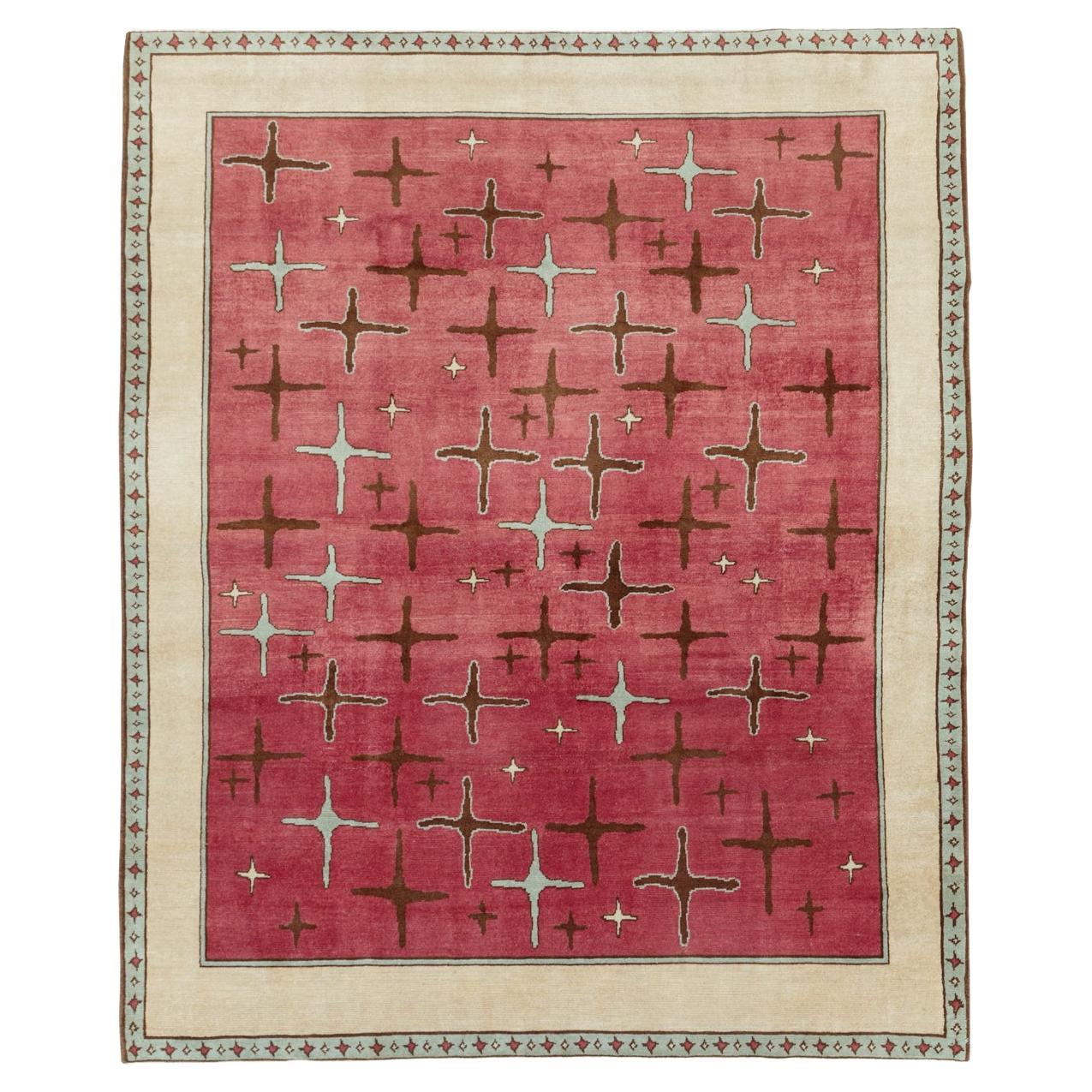 Galerie Shabab Kollektion Handgefertigter persischer Art-déco-Akzent-Teppich aus der Mitte des 20. Jahrhunderts im Angebot