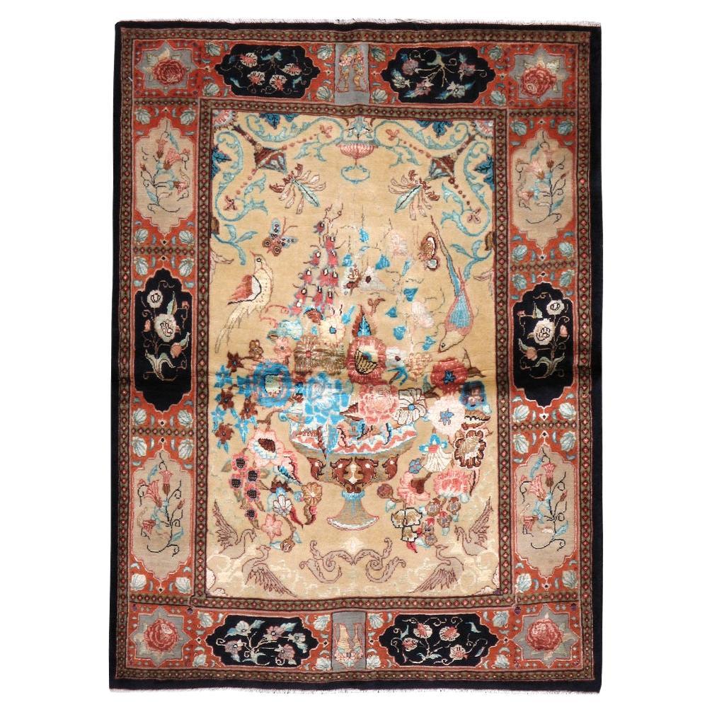 Colección Galerie Shabab Alfombra pictórica persa Quom de mediados del siglo XX en venta