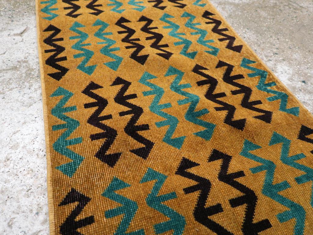 Hand-Knotted Galerie Shabab Collection Mid-20th Century Turkish Anatolian Art Deco Runner For Sale