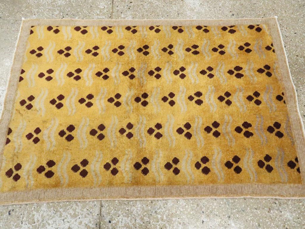 Hand-Knotted Galerie Shabab Collection Mid-20th Century Turkish Anatolian Deco Throw Rug For Sale