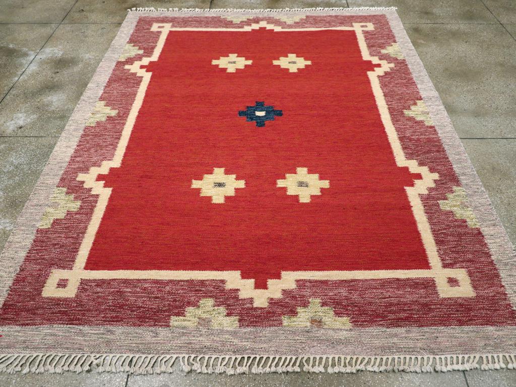A vintage Swedish Scandinavian flatweave Kilim room size carpet handmade during the Mid-20th Century.

Measures: 9' 1