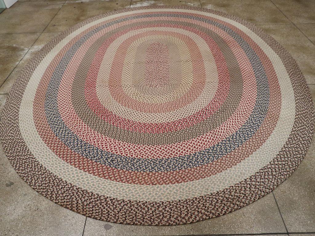 Hand-Woven Galerie Shabab Collection Vintage American Braid Round Rug For Sale