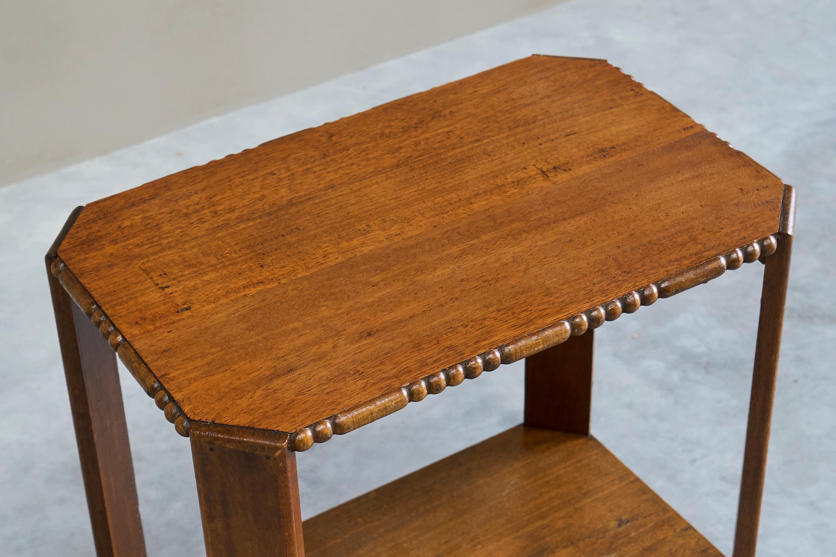 Hand-Crafted 'Galeries Anspach Brussels' Art Deco Side Table in Solid Oak 1940s For Sale