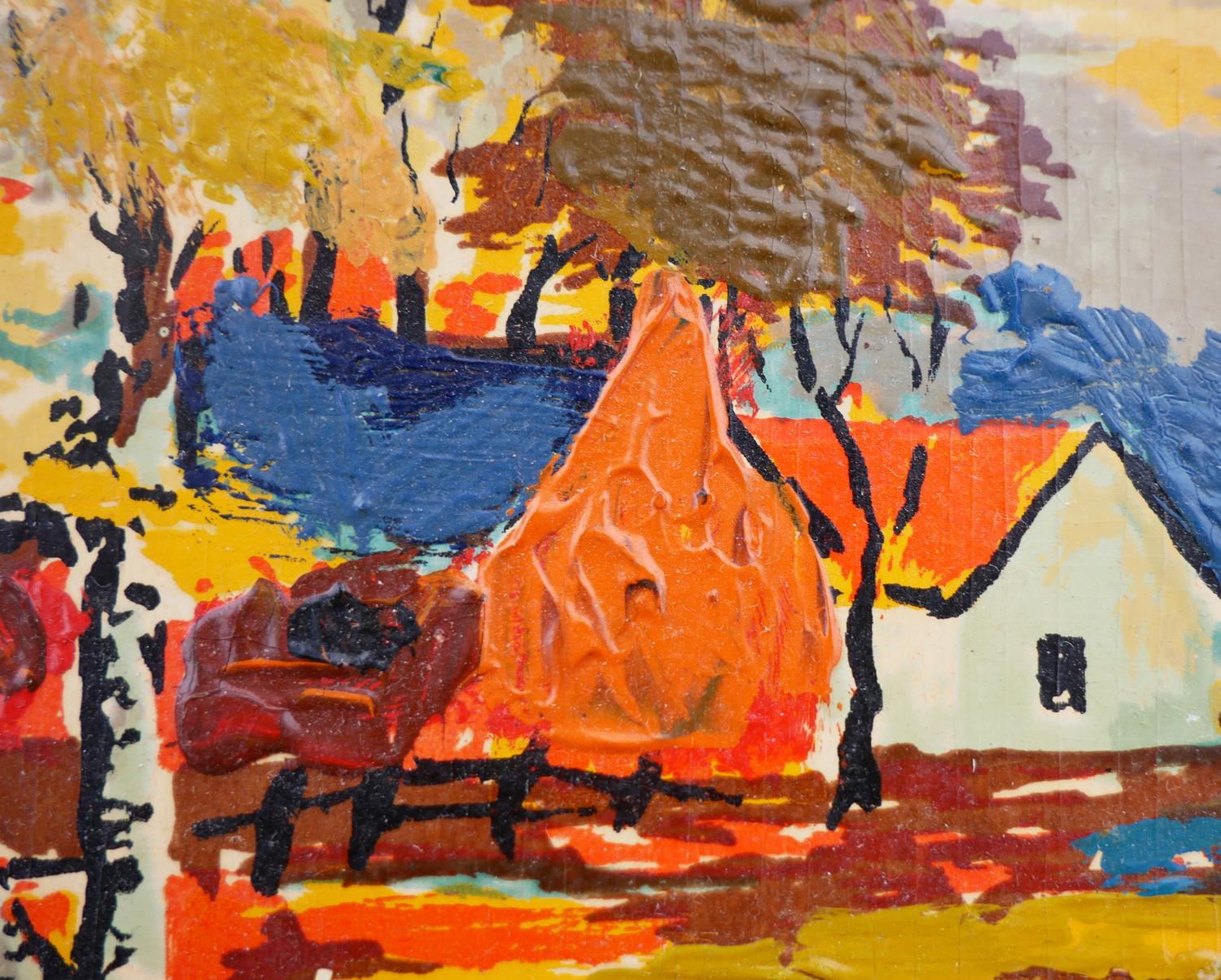 Französisches Landschaftsgemälde des 20. Jahrhunderts in Orange, Gelb, Blau und Grün 6