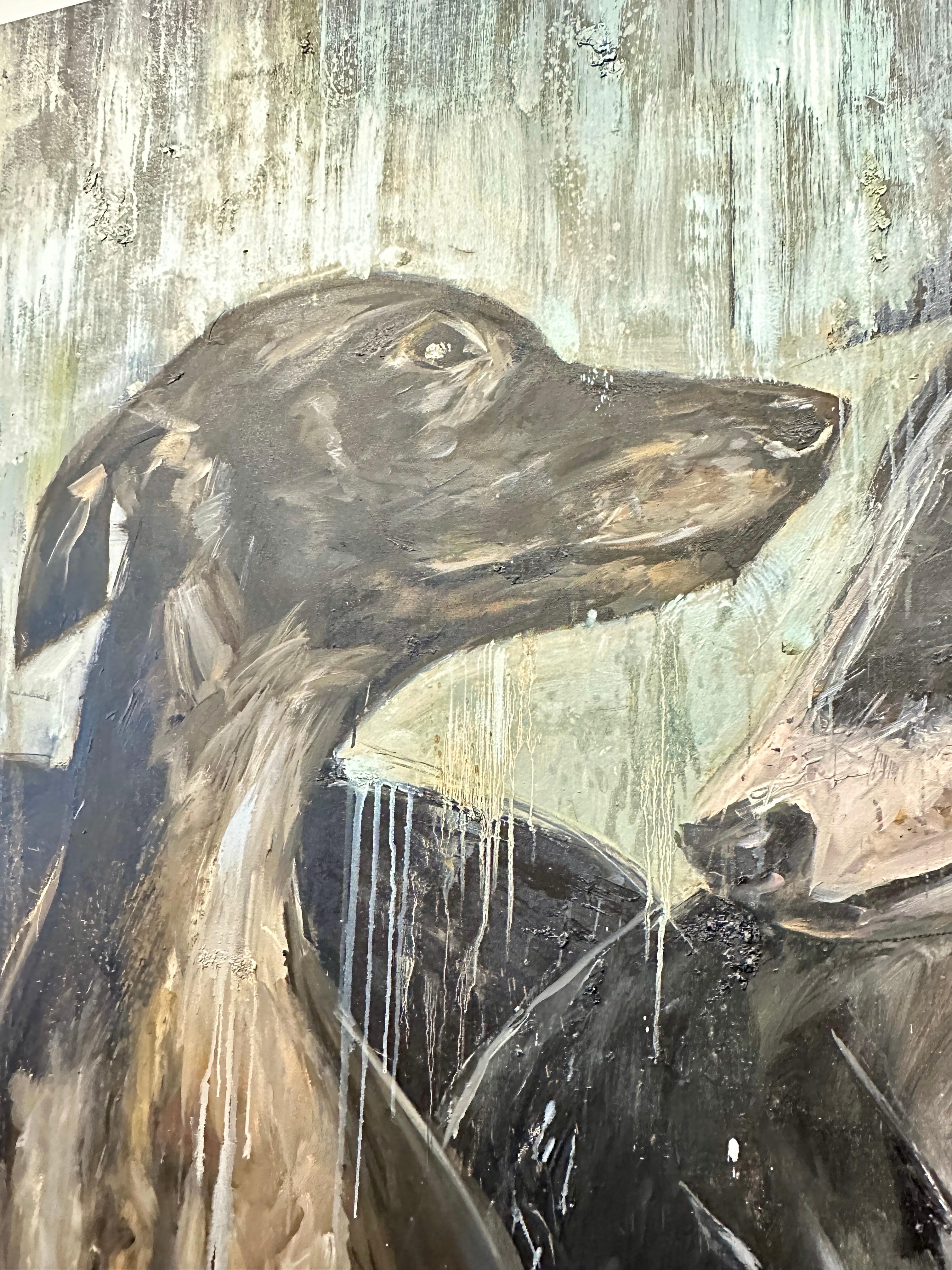 Galgos / Windhunde Beeindruckendes 10 Fuß langes Gemälde von Eric Alfaro im Angebot 3