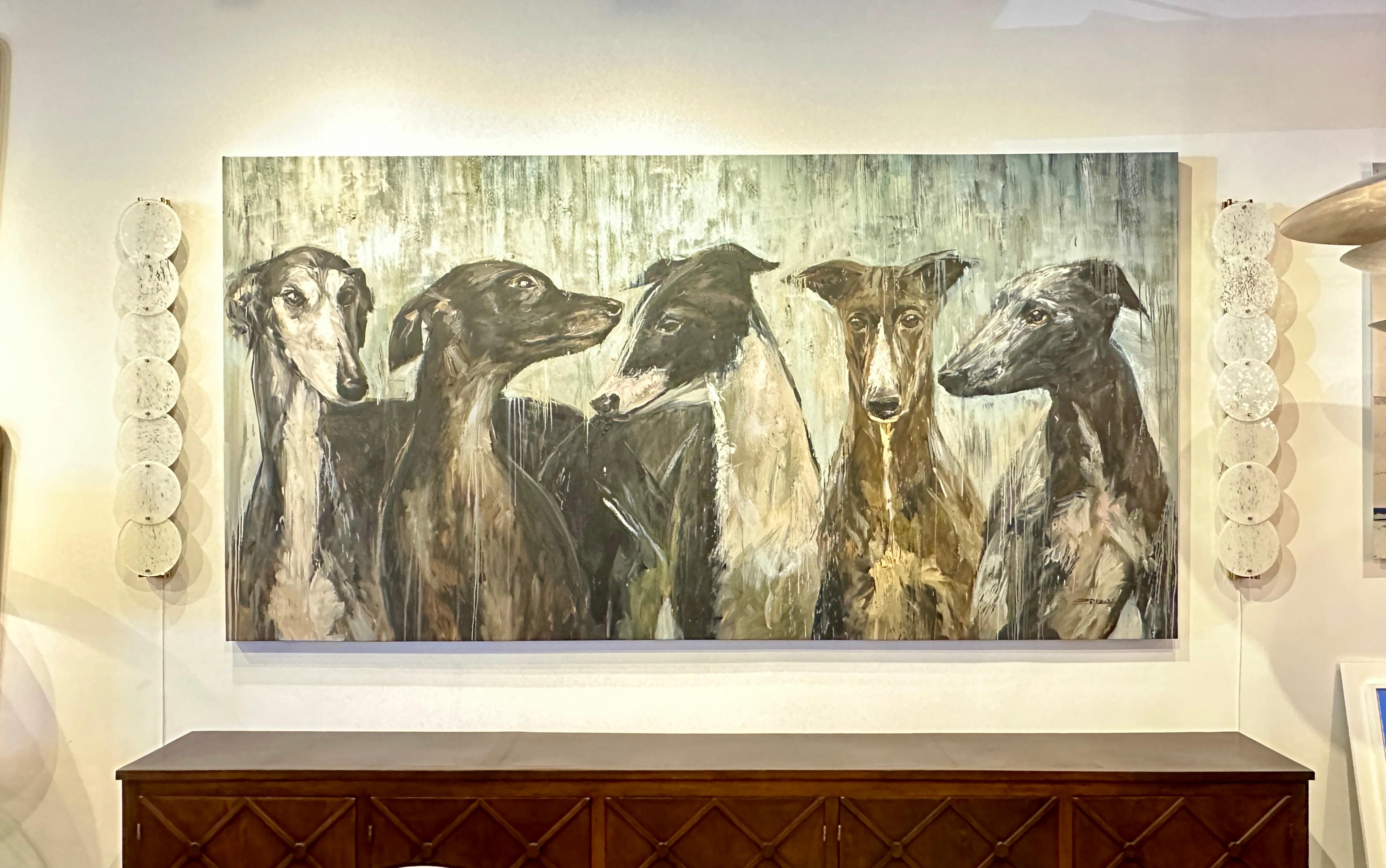 Galgos / Windhunde Beeindruckendes 10 Fuß langes Gemälde von Eric Alfaro im Angebot 4