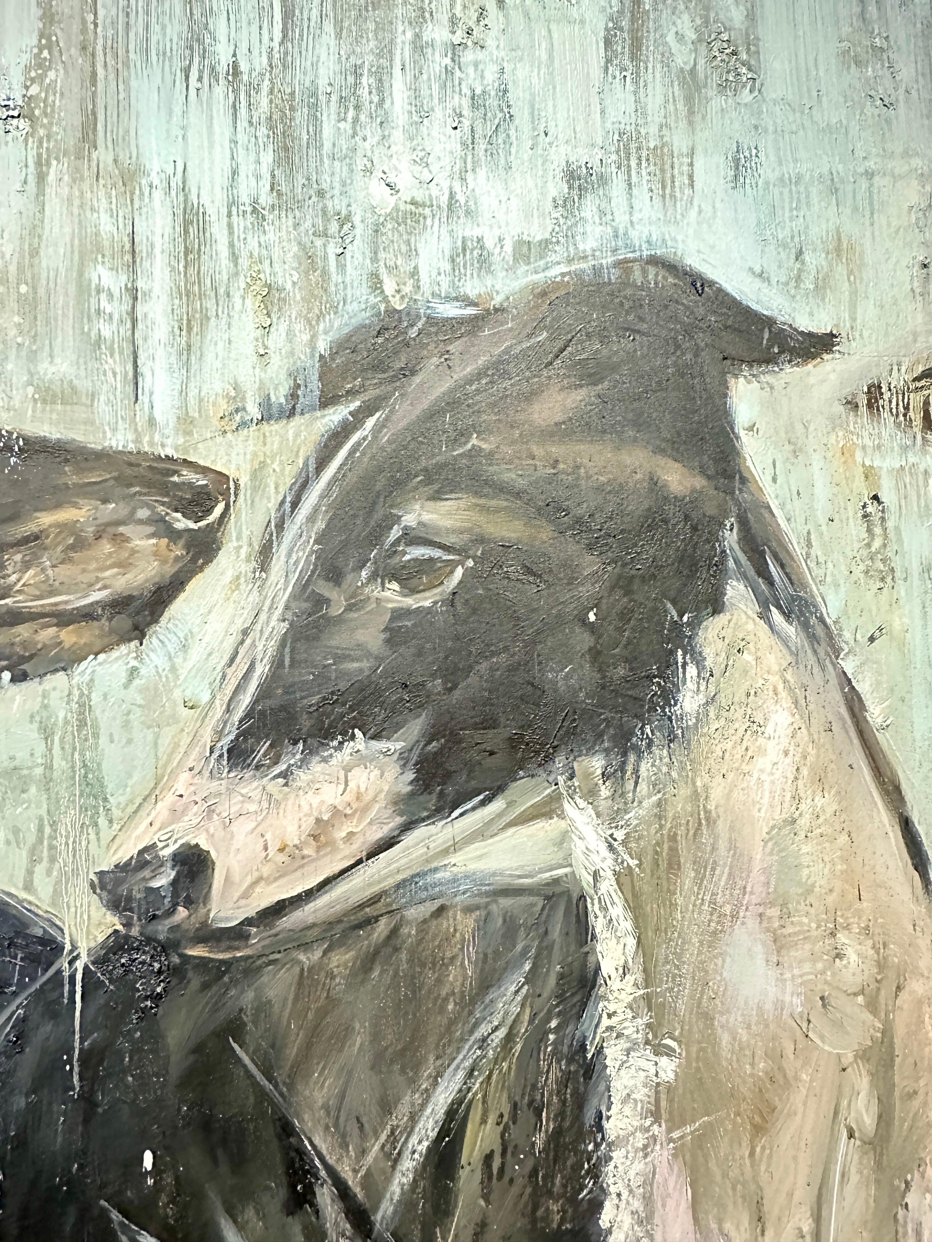 Dieses außergewöhnliche Gemälde des kubanischen Künstlers Eric Alfaro zeigt schöne und anmutige Windhunde in einer Größe von 10 Fuß Länge und 5 Fuß Höhe.  Alfaro ist ein in Russland geborener bildender Künstler und seine Werke wurden von Sammlungen